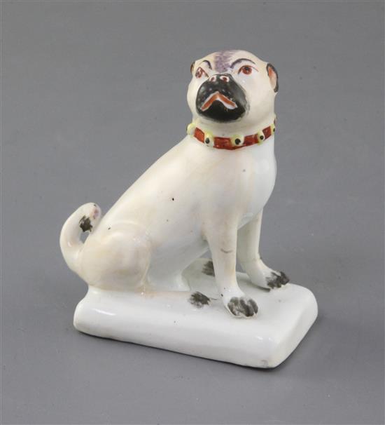 A Derby figure of a seated pug, c.1765-70, h. 8.8cm